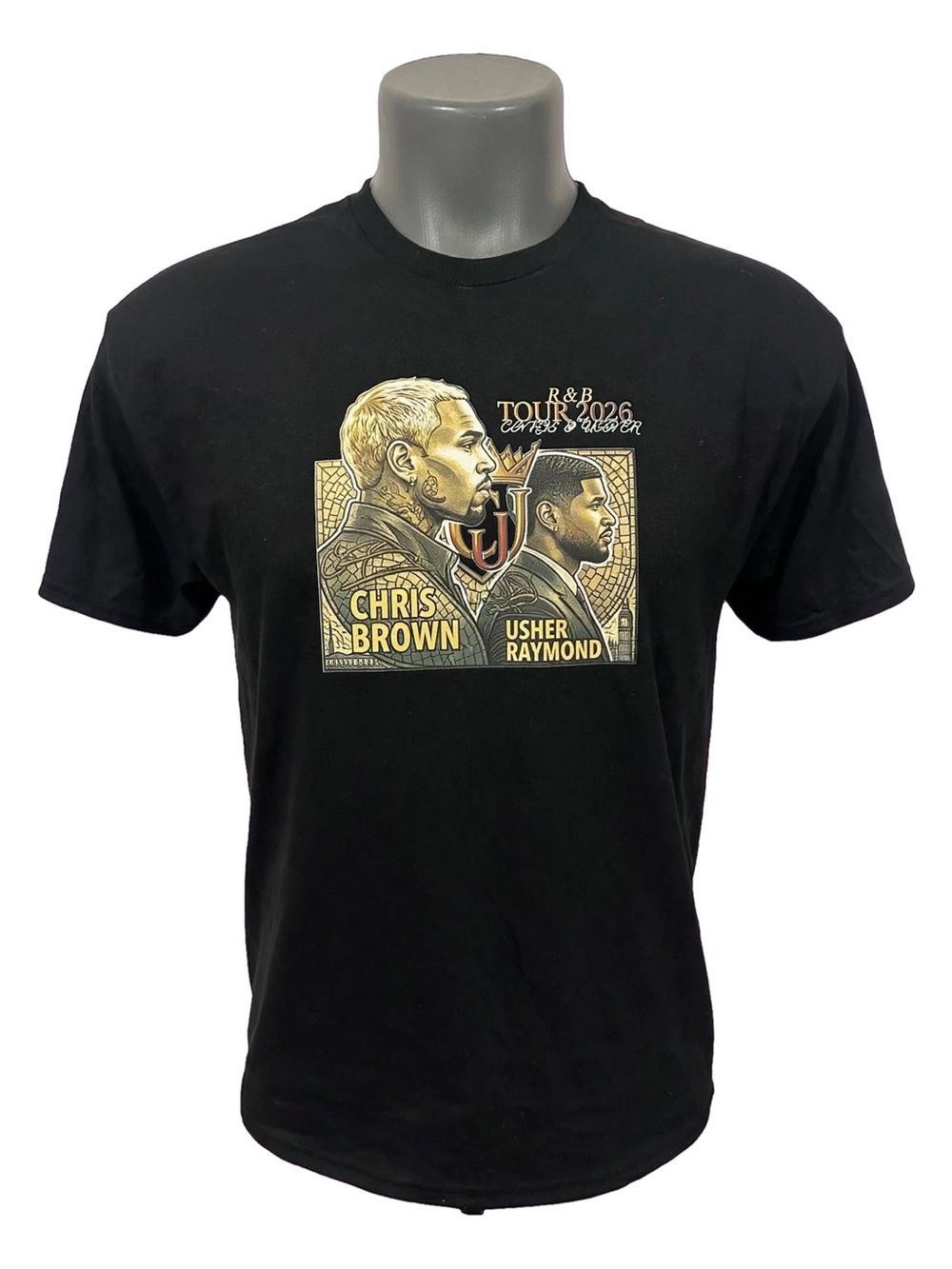 Black Short-Sleeve Graphic Tee with Gold Tour Artwork